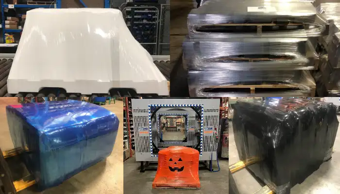 White, clear, blue, orange, and black plastic wrap solutions from TAB Wrapper.