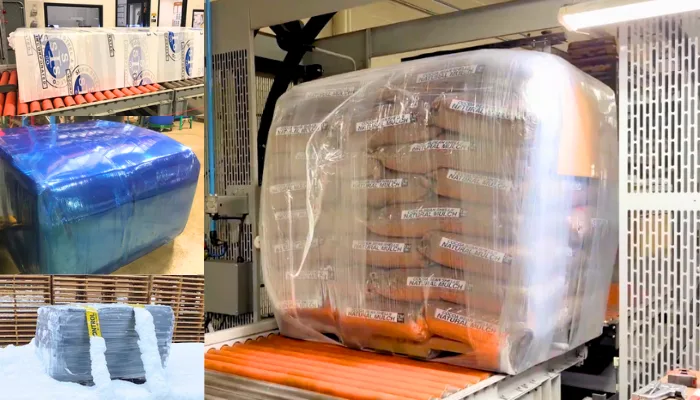 TAB Wrapper tornado and different types of stretch wrap for various pallets.